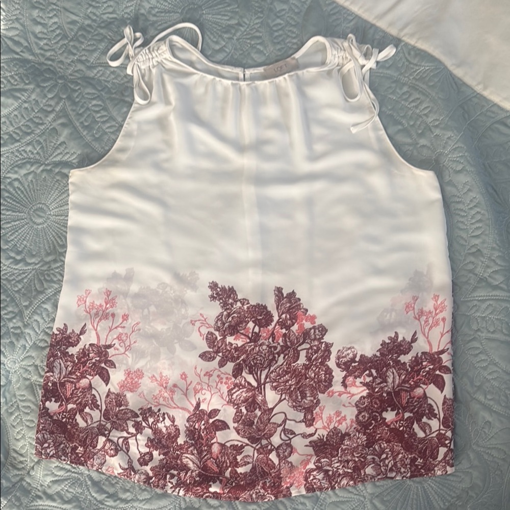 LOFT White and Pink Floral Blouse